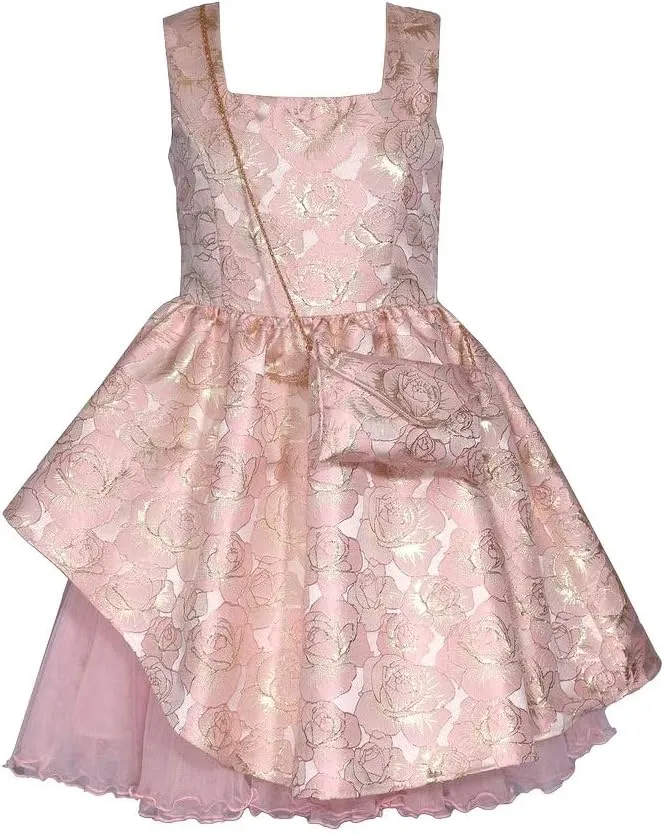 Bonnie Jean Girls 7-16 Metallic Floral Jacquard Tulle Dress