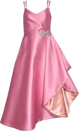 Bonnie Jean Girls 7-16 Ruched Bodice Jewel Waist Asymmetrical Ballgown