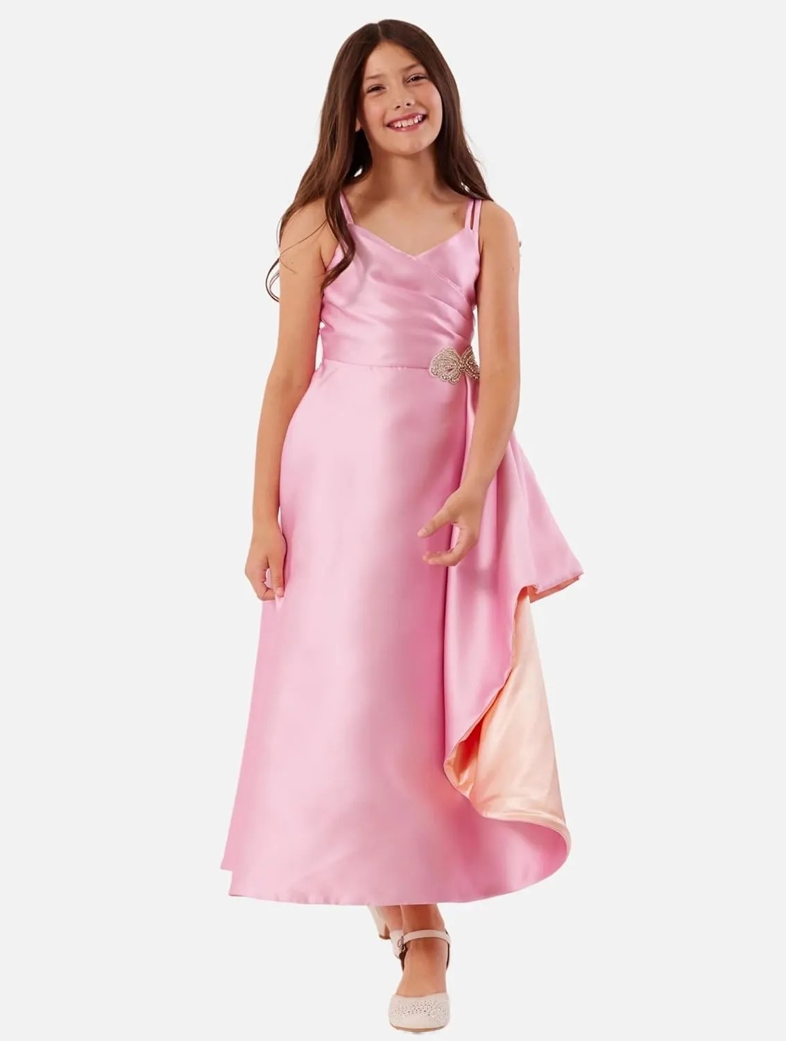 Bonnie Jean Girls 7-16 Ruched Bodice Jewel Waist Asymmetrical Ballgown
