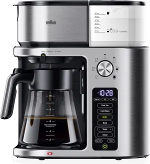 Braun MultiServe Plus 10-Cup Carafe Drip Coffee Maker With Hot Water Dispenser - Programmable, Hot & Cold Brew Machine with 7 Brewing Sizes - Tea & Over Ice Function, Stainless Steel, KF9370SI