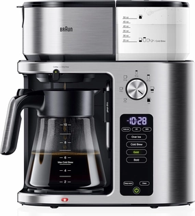 Braun MultiServe Plus 10-Cup Carafe Drip Coffee Maker - Programmable, Hot & Cold Brew Machine with 7 Brewing Sizes, Over Ice Function, Stainless Steel & Pod-Free Design, KF9370SI