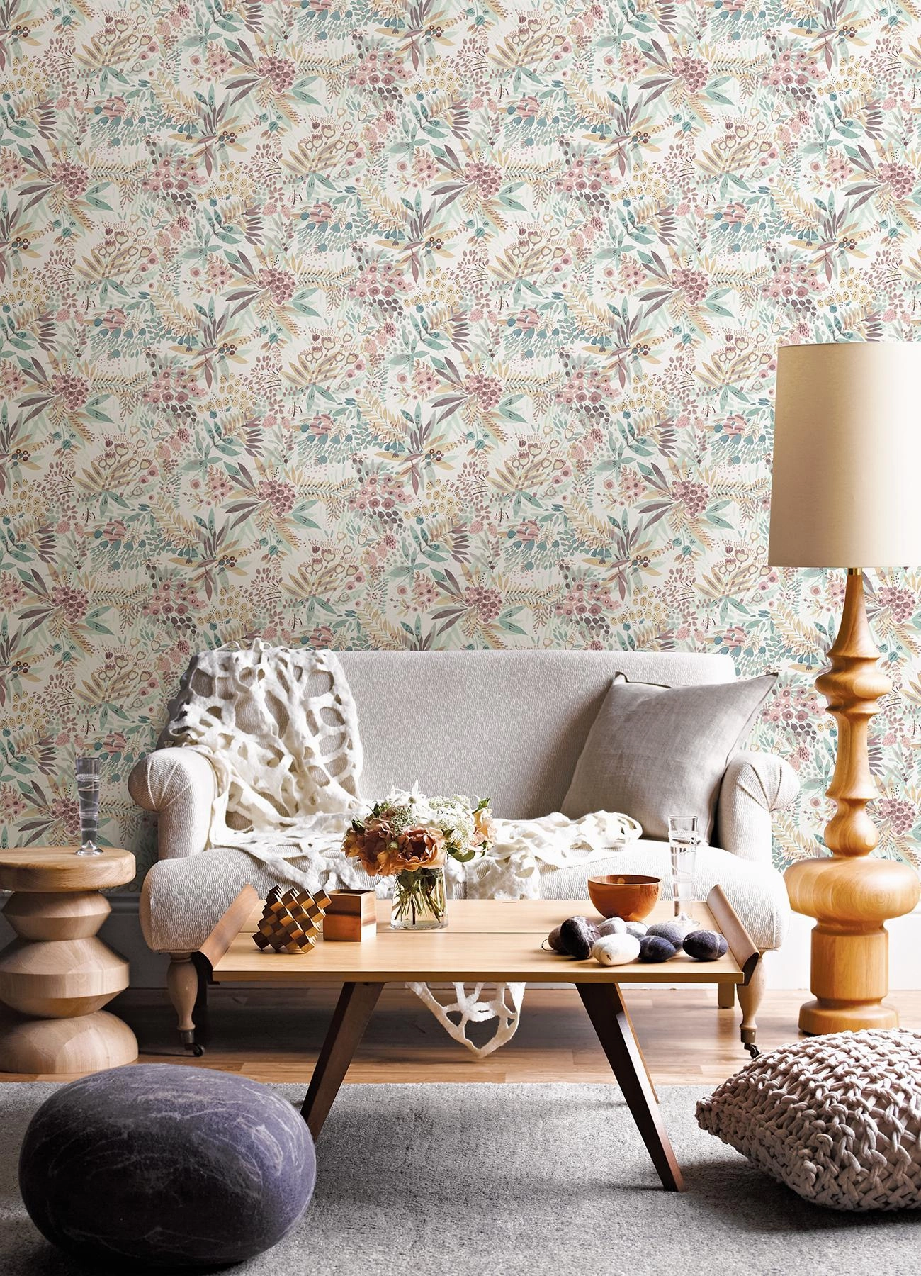 Brewster Home Fashions Nuwallpaper None Flowers Teal Peach Wallpaper