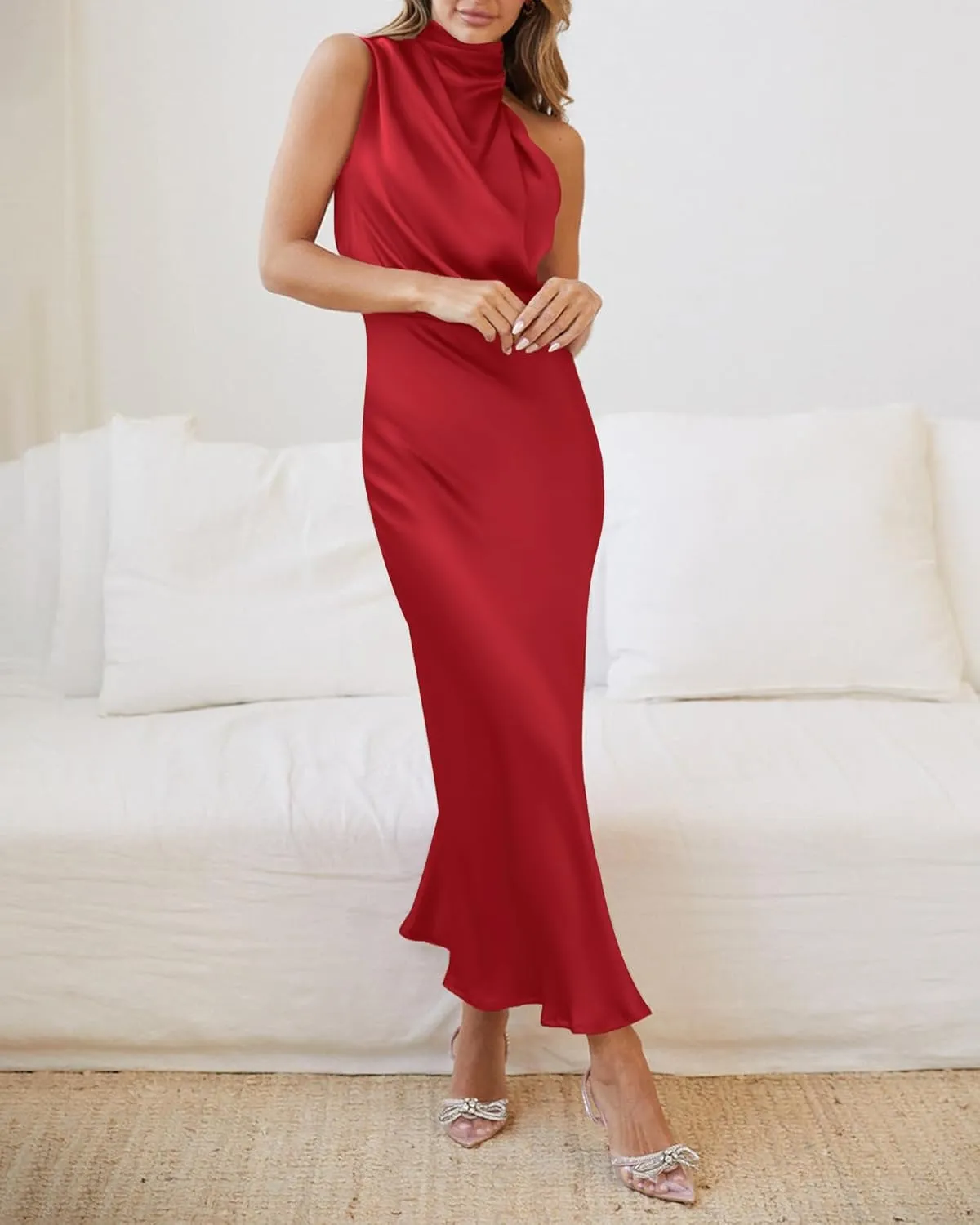 BTFBM Womens Sleeveless Cocktail Dresses Mock Neck Keyhole Elastic High Waist Evening Party Maxi Wedding Guest Dress