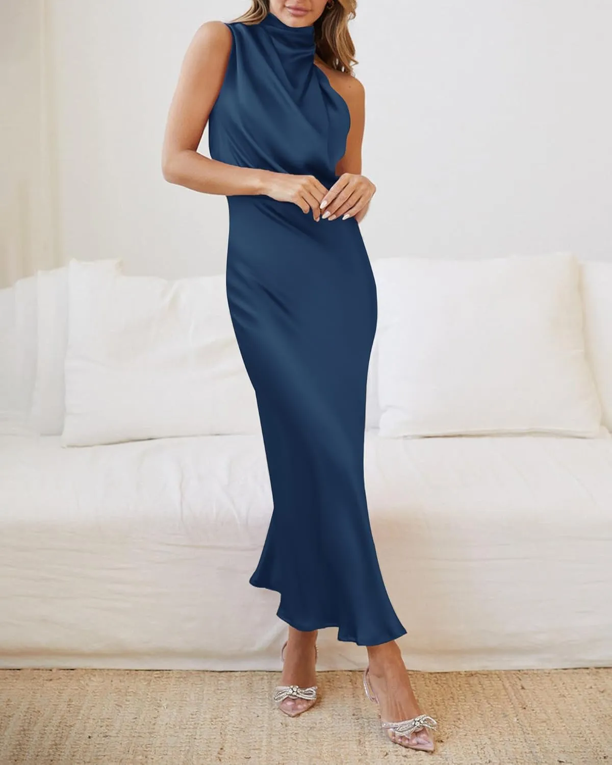BTFBM Womens Sleeveless Cocktail Dresses Mock Neck Keyhole Elastic High Waist Evening Party Maxi Wedding Guest Dress