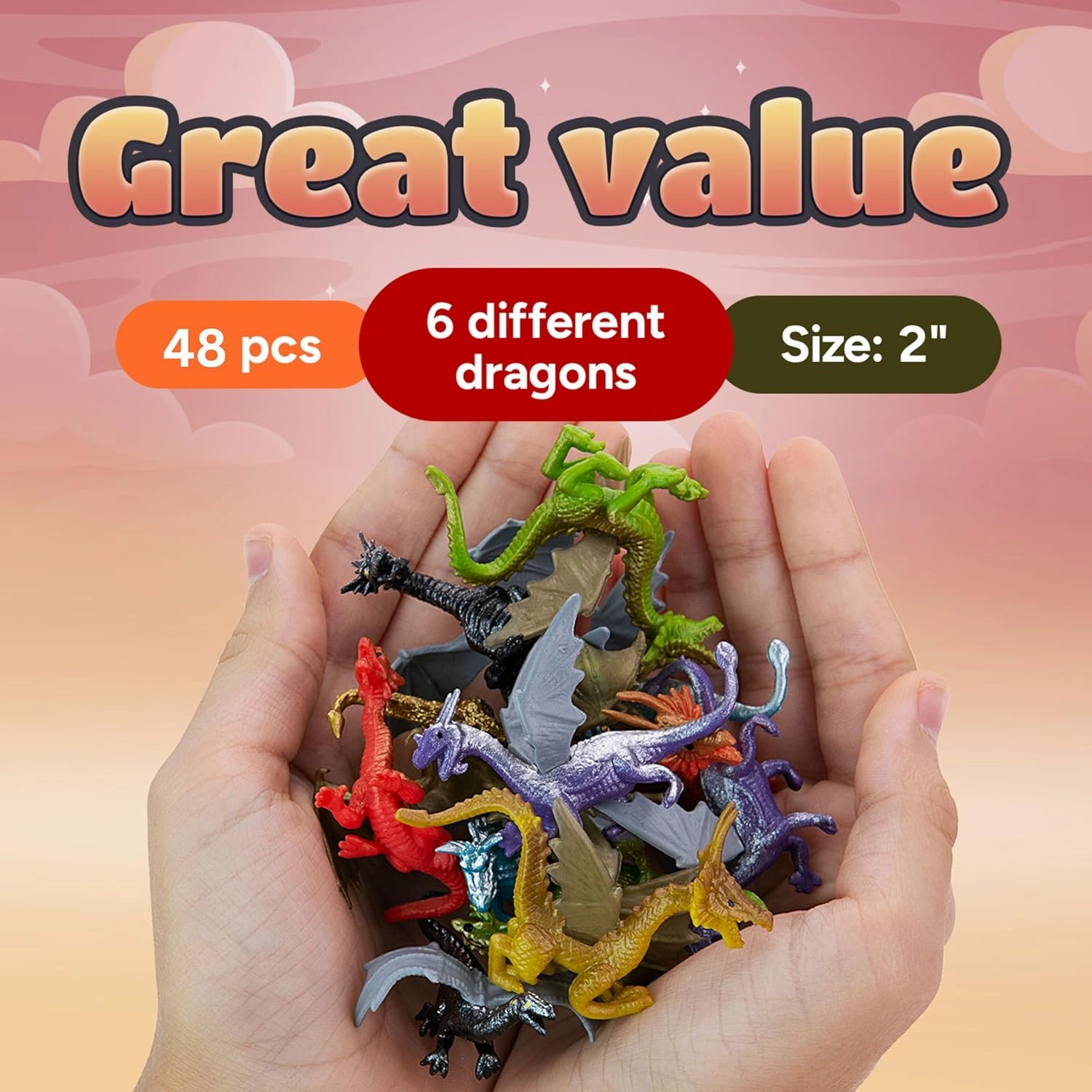 Bulk Dragon Toys - 2 Inch Dragon Playset for Party Favors & Pinata Stuffers - 100 Pcs Goodie Bag Supplies - Bulk Gifts & Easter Gifts for Kids