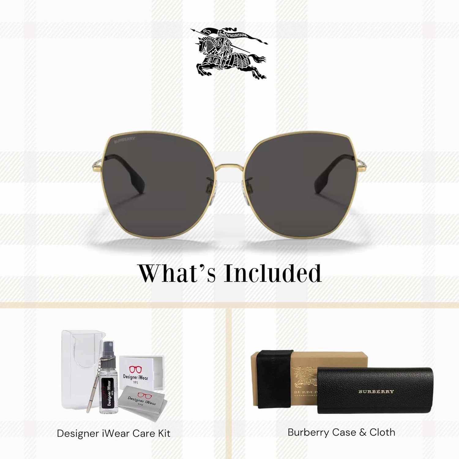 BURBERRY BE3136D Square Sunglasses for Women   BUNDLE With Deisgner iWear Complimentary Eyewear Kit