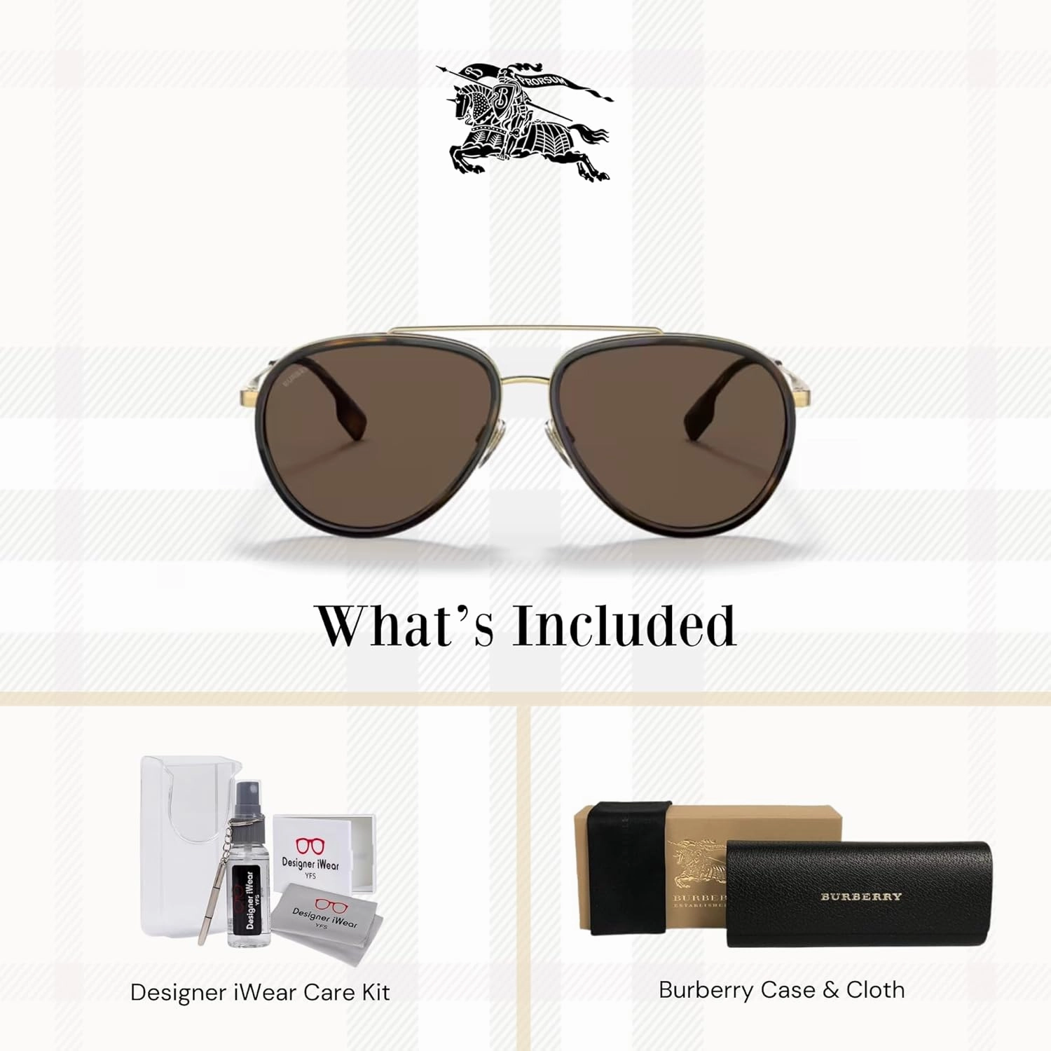 BURBERRY Oliver BE3125 Aviator Sunglasses for Men   BUNDLE With Designer iWear Eyewear Kit