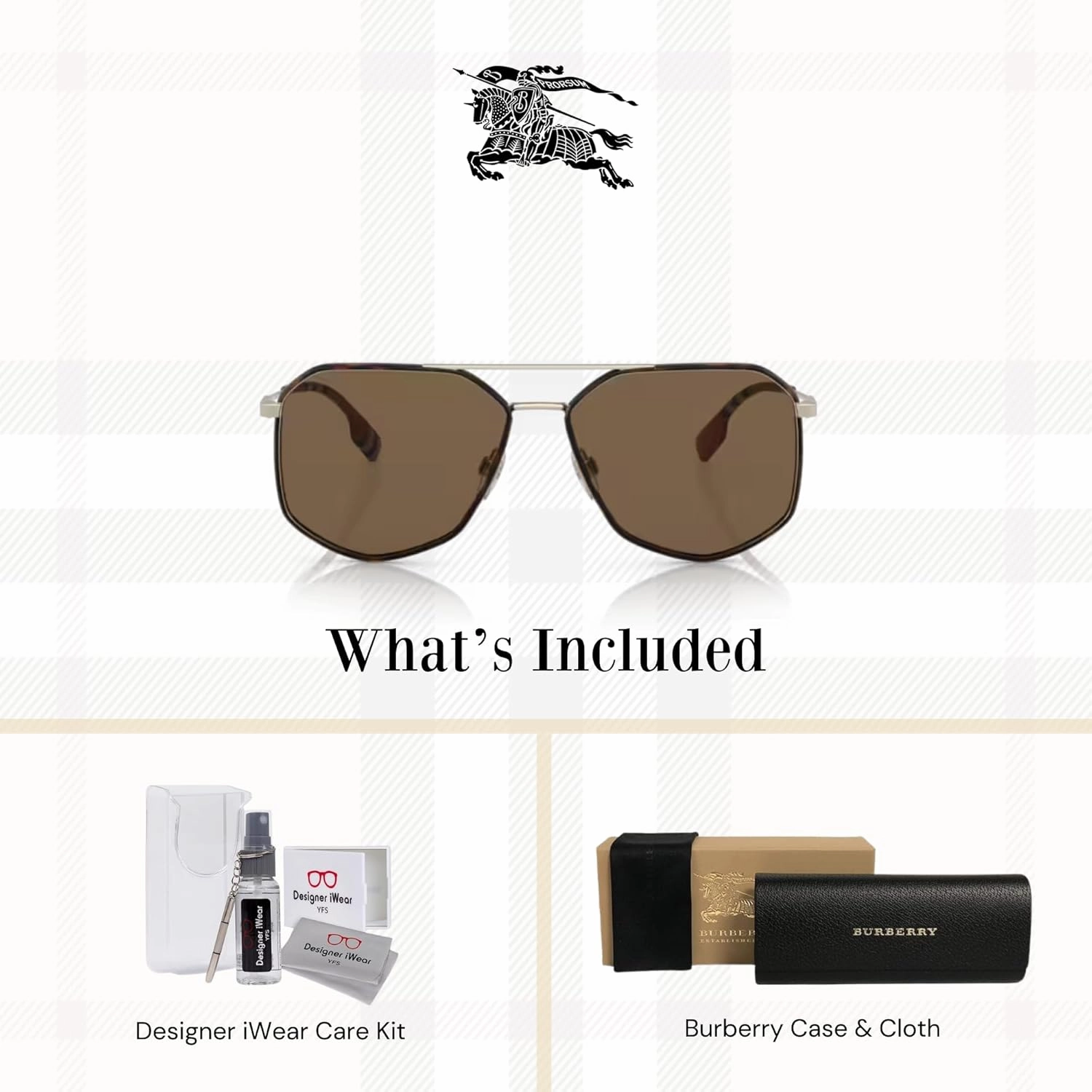 BURBERRY Ozwald BE3139 Hexagonal Sunglasses for Men   BUNDLE With Designer iWear Eyewear Kit