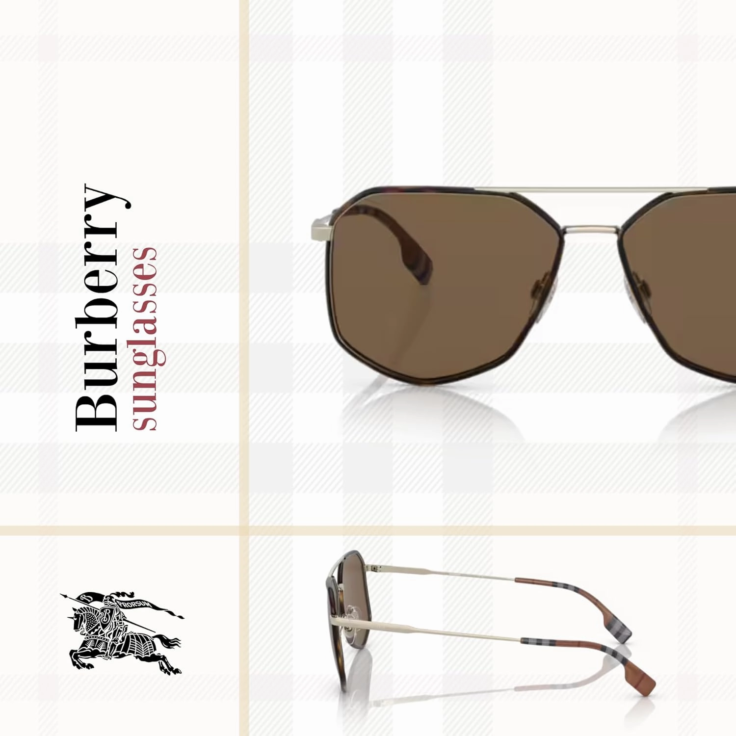 BURBERRY Ozwald BE3139 Hexagonal Sunglasses for Men   BUNDLE With Designer iWear Eyewear Kit