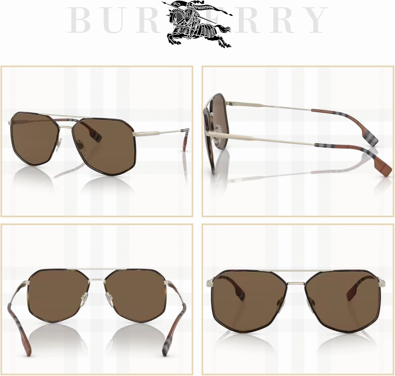 BURBERRY Ozwald BE3139 Hexagonal Sunglasses for Men   BUNDLE With Designer iWear Eyewear Kit