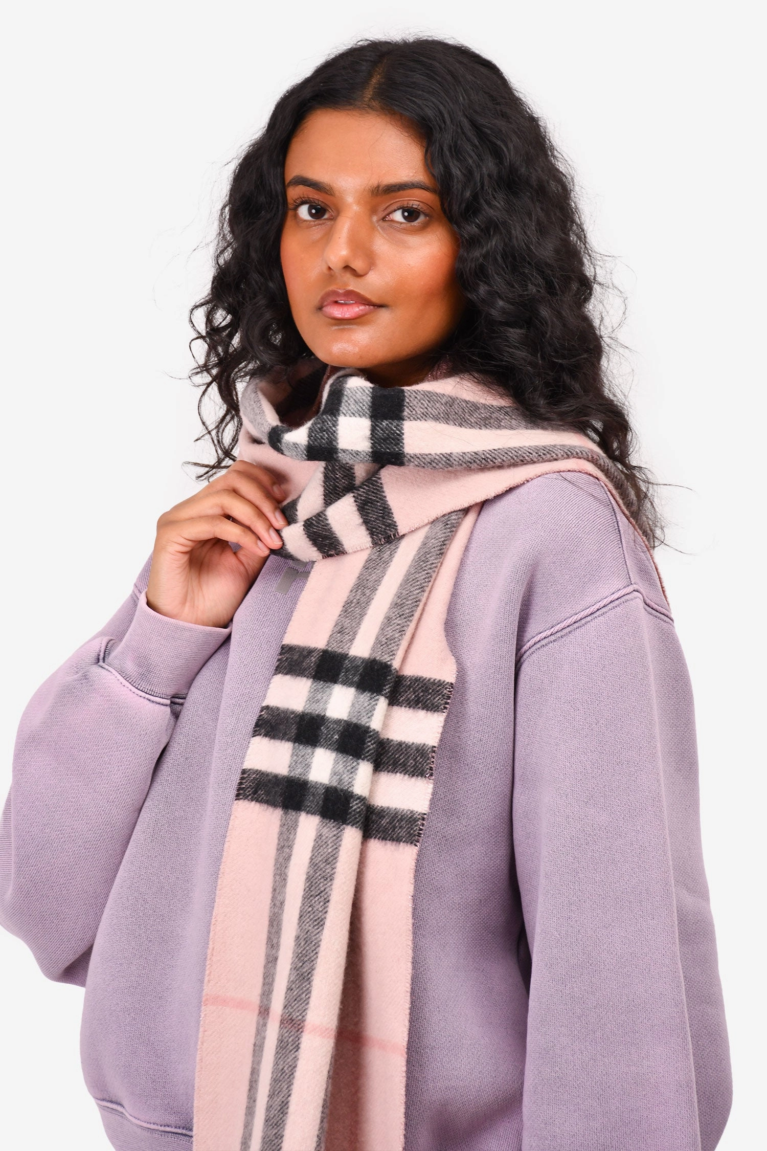 Burberry Pink/Metallic Cashmere Tartan Scarf