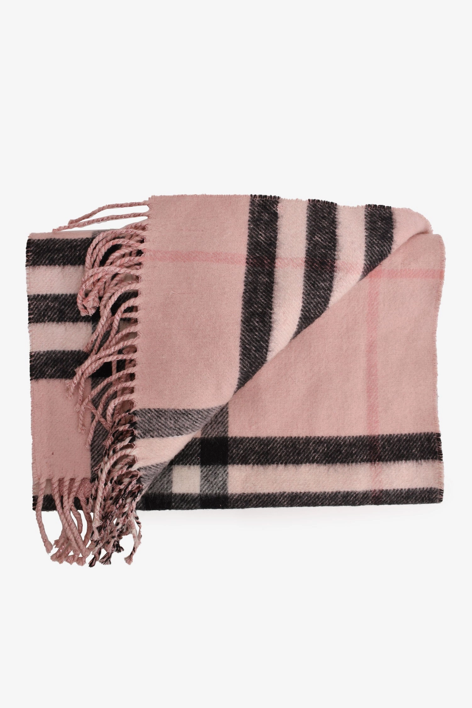 Burberry Pink/Metallic Cashmere Tartan Scarf