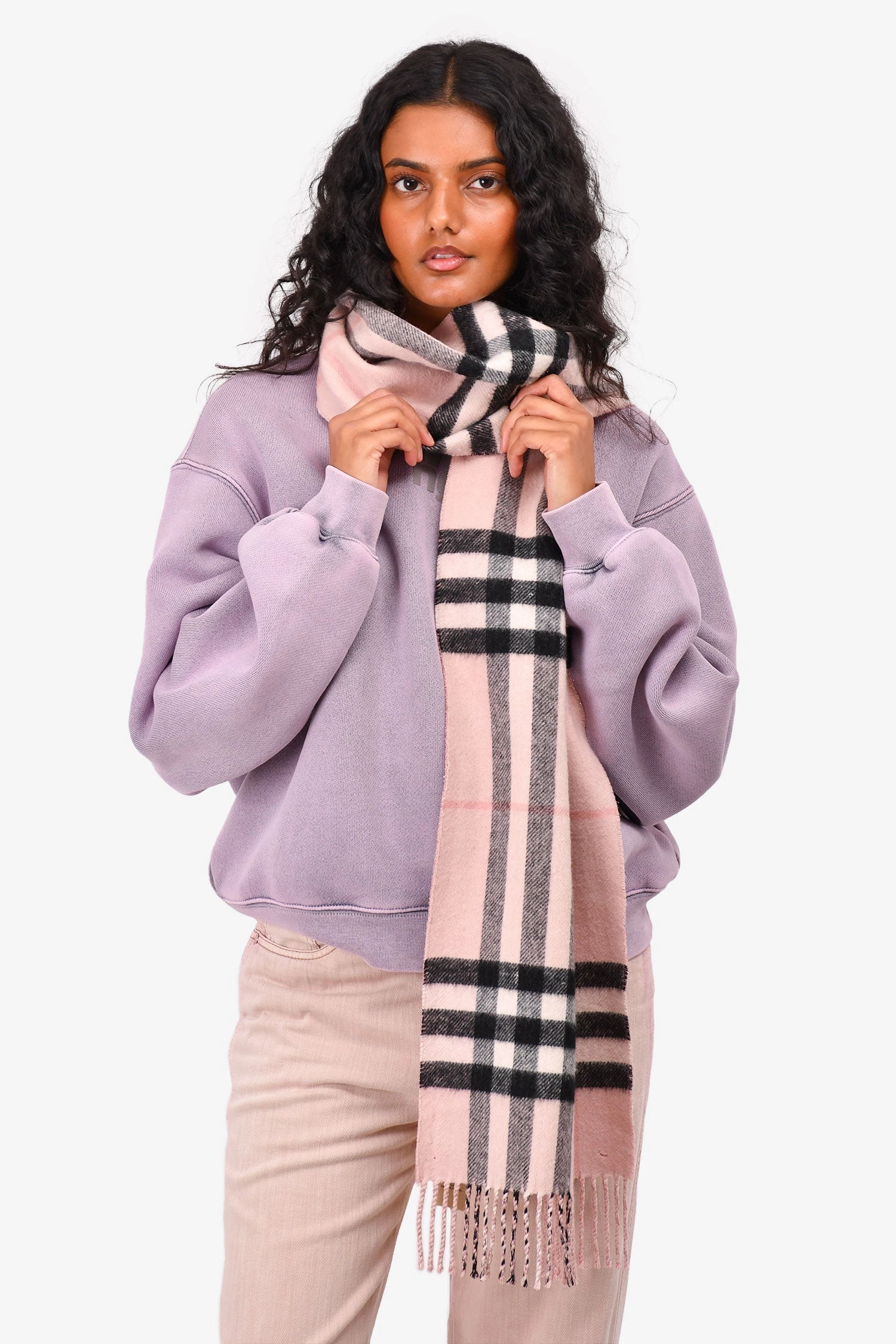 Burberry Pink/Metallic Cashmere Tartan Scarf