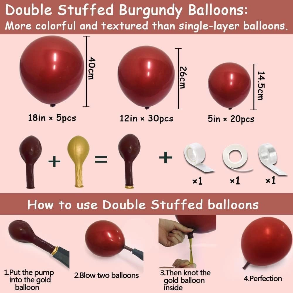 Burgundy Balloons Double Stuffed Wine Red Balloon Garland Rose Red Balloon Arch Kit Maroon Balloons Different Size For Wedding Birthday Baby Shower Valentine Anniversary Wine Party Decorations