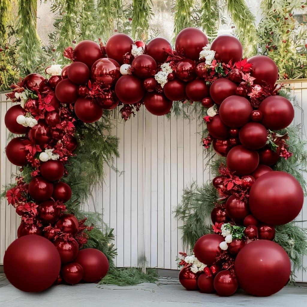Burgundy Balloons Double Stuffed Wine Red Balloon Garland Rose Red Balloon Arch Kit Maroon Balloons Different Size For Wedding Birthday Baby Shower Valentine Anniversary Wine Party Decorations
