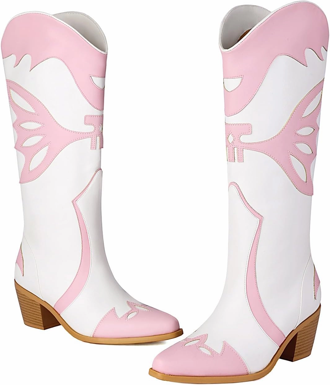 Butterfly Cowboy Boots for Women,Western Knee High Cowgirl Boot Vintage Sexy Pointed Toe Country boots Slip On Chunky Heel Girls Ladies Shoes.