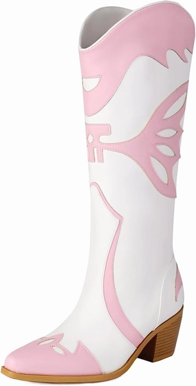 Butterfly Cowboy Boots for Women,Western Knee High Cowgirl Boot Vintage Sexy Pointed Toe Country boots Slip On Chunky Heel Girls Ladies Shoes.