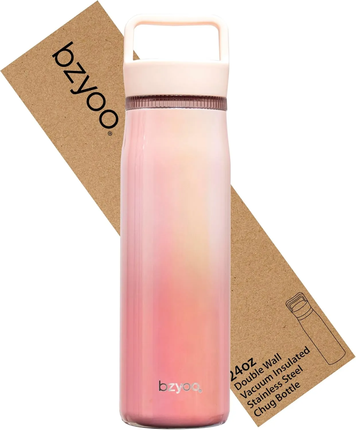 bzyoo 24oz Insulated Water Bottle with Clear Chug Lid - 100% Leakproof Stainless Steel Bottle, Aurora Iridescent Pink, BPA-Free Double Wall Vacuum Flask for Hot & Cold Drinks, Fits Car Cup Holders