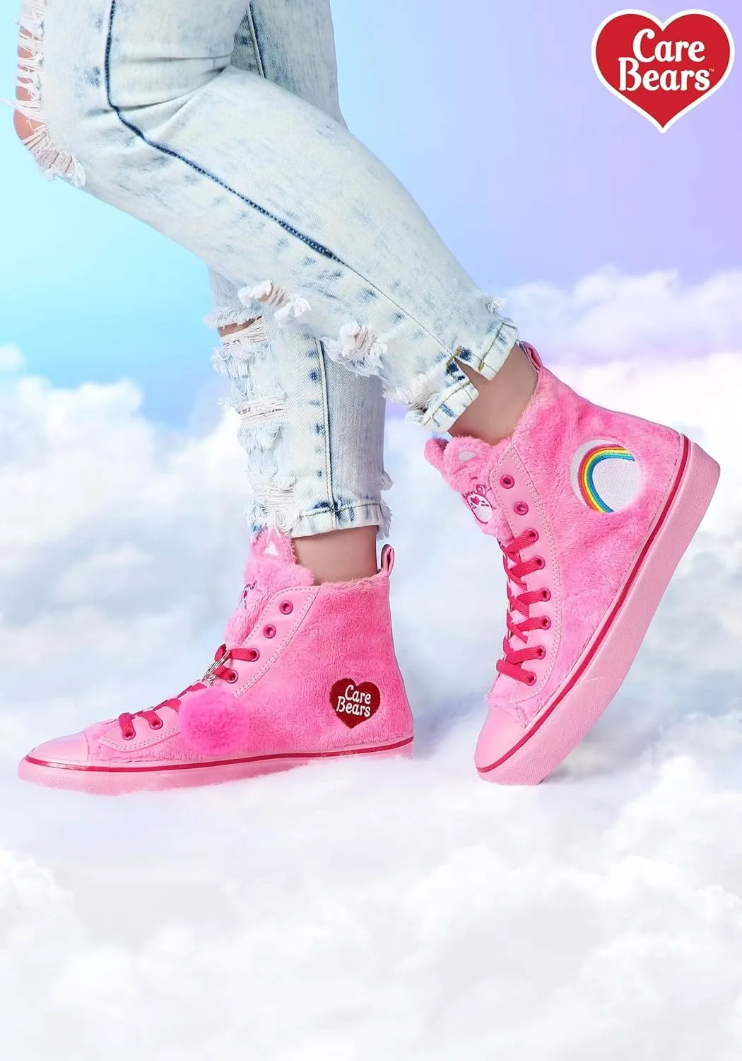 Care Bears Adult Pink Cheer Bear Shoes with Faux Fur and Embroidered Details