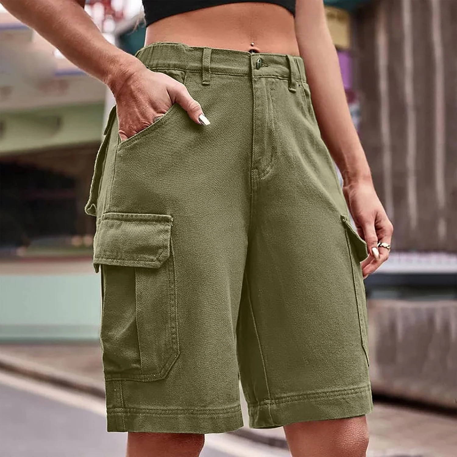 Cargo Shorts Women Plus Size Wide Leg Hiking Cargo Jogger Shorts High Waist Tactical Shorts Y2K Urban Work Shorts