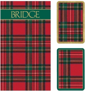 Caspari Plaid Large Type Bridge Gift Set, 2 Playing Card Decks & 2 Score Pads