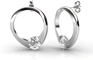Cate & Chloe Dahlia White Gold Drop Earrings, 18k Gold Plated Ring with Crystals, Stud Earring Set with Round Cut Solitaire Crystal, Wedding Anniversary Jewelry