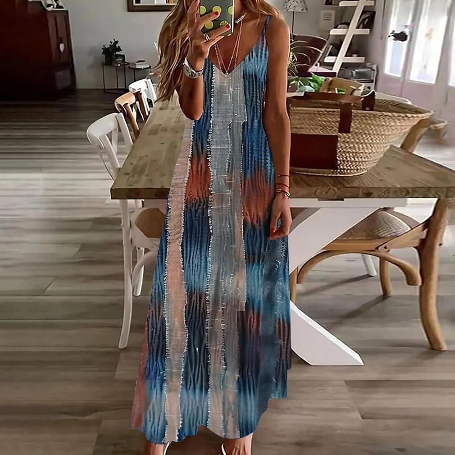 Ceboyel Women 2024 Spaghetti Strap Maxi Dress Trendy Summer Vacation Sundresses Boho Beach Sun Dresses Casual Resort Clothes