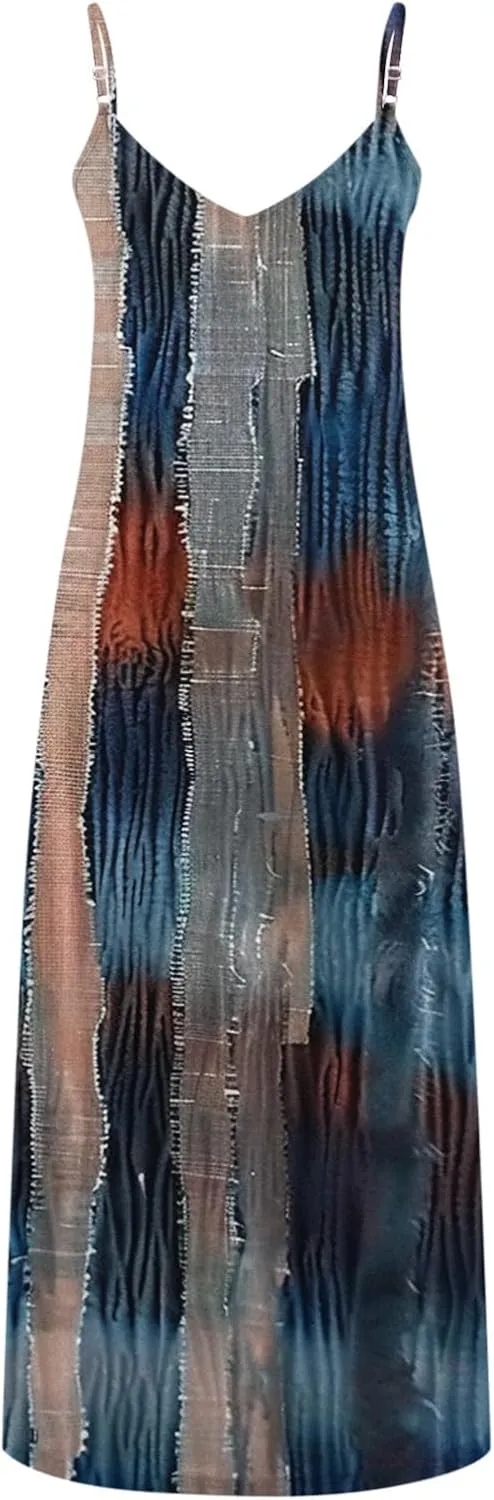 Ceboyel Women 2024 Spaghetti Strap Maxi Dress Trendy Summer Vacation Sundresses Boho Beach Sun Dresses Casual Resort Clothes