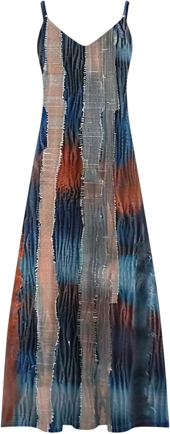 Ceboyel Women 2024 Spaghetti Strap Maxi Dress Trendy Summer Vacation Sundresses Boho Beach Sun Dresses Casual Resort Clothes