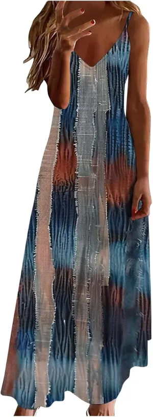 Ceboyel Women 2024 Spaghetti Strap Maxi Dress Trendy Summer Vacation Sundresses Boho Beach Sun Dresses Casual Resort Clothes
