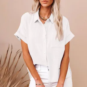 Ceboyel Women Cotton Linen Summer Shirts Collared Button Down Blouses Gauze Short Sleeve Tops Causal Ladies Outfits 2023