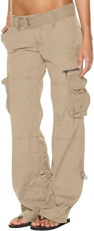 Ceboyel Women's Baggy Parachute Pants Straight Wide Leg Cargo Pants Multiple Pockets Jogger Trousers Y2K Clothing 2023