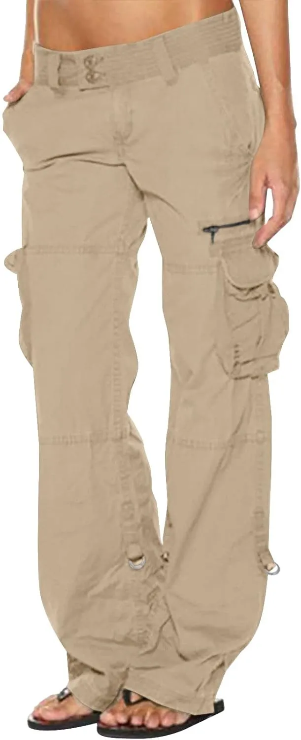 Ceboyel Women's Baggy Parachute Pants Straight Wide Leg Cargo Pants Multiple Pockets Jogger Trousers Y2K Clothing 2023