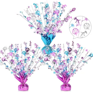 Ceenna 3 Piece Mermaid Table Decorations Mermaid Metallic Gleam Foil Spray Centerpieces Shell Model Branches Leaf Glitter Plastic Burst Table Centerpieces for Cosplay Holiday Party