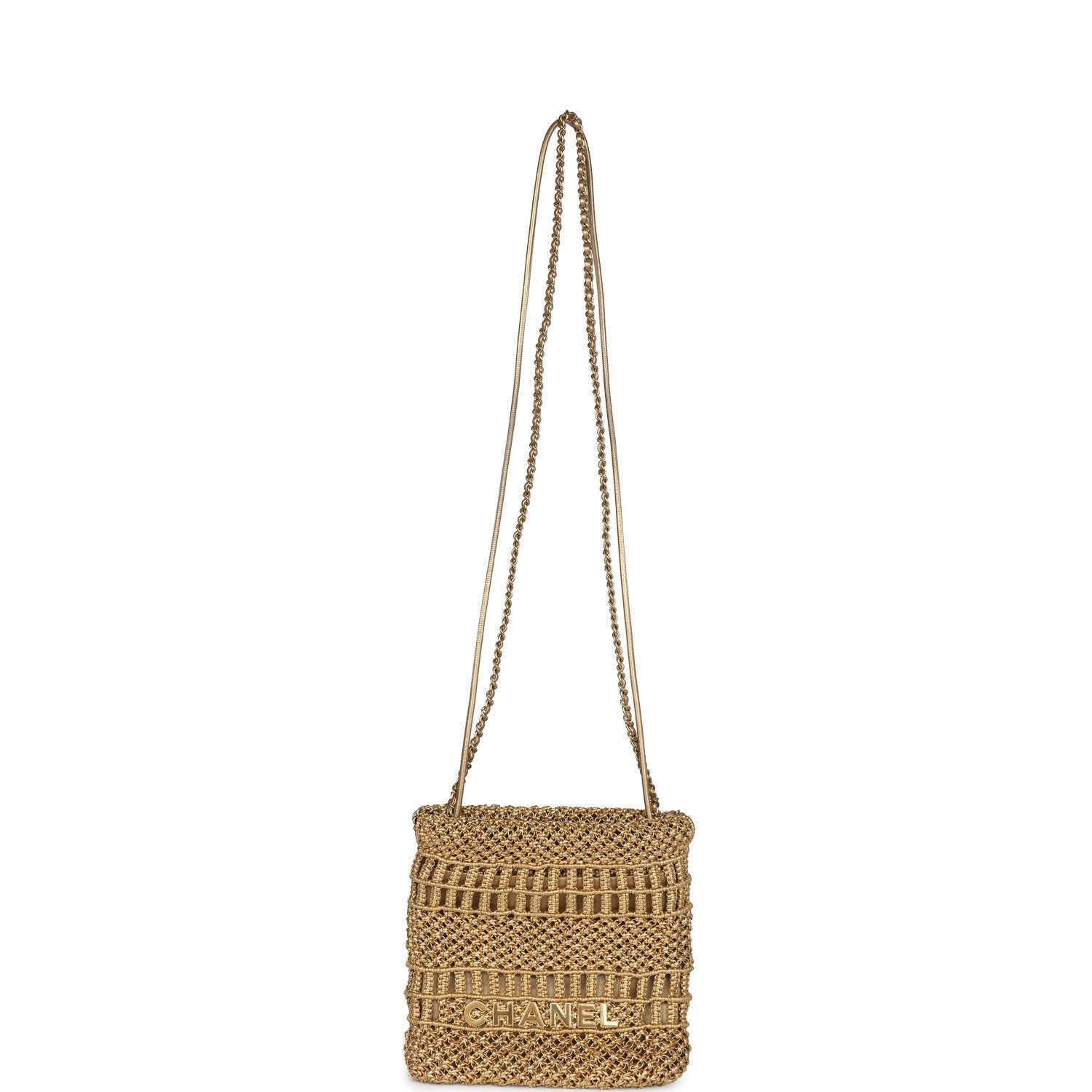 Chanel Mini 22 Bag Metallic Gold Macrame Calfskin Gold Hardware