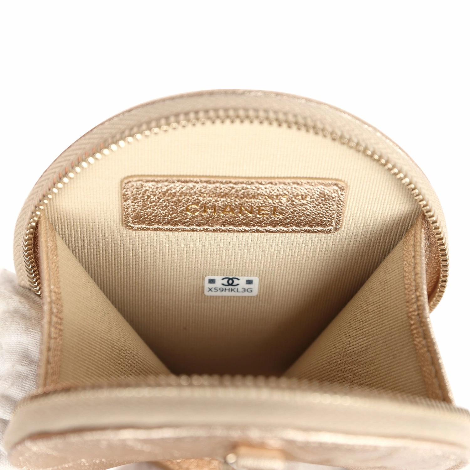 Chanel Round Clip-On Coin Purse and Airpod Pro Case Metallic Gold Goatskin Light Gold Hardware
