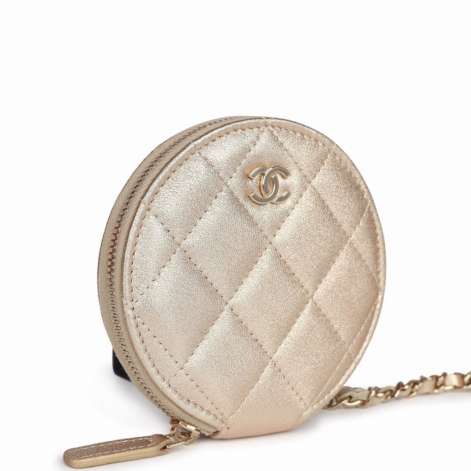 Chanel Round Clip-On Coin Purse and Airpod Pro Case Metallic Gold Goatskin Light Gold Hardware
