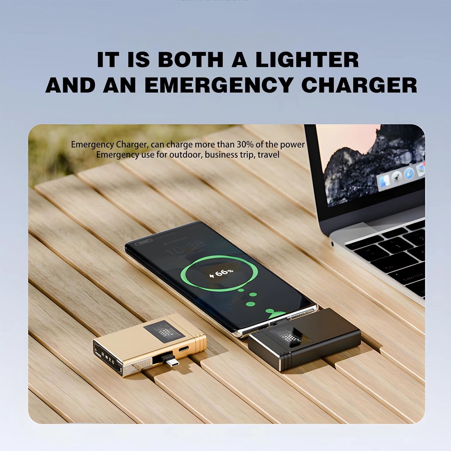 Charging Bank Lighter Creative USB Electronic Lighter, Power Bank Lighter, Waterproof Lighter Outdoor, Plasma Dual Arc Lighter, Rechargeable Lighter for Camping, Hiking (Type-C Plug- Gold)