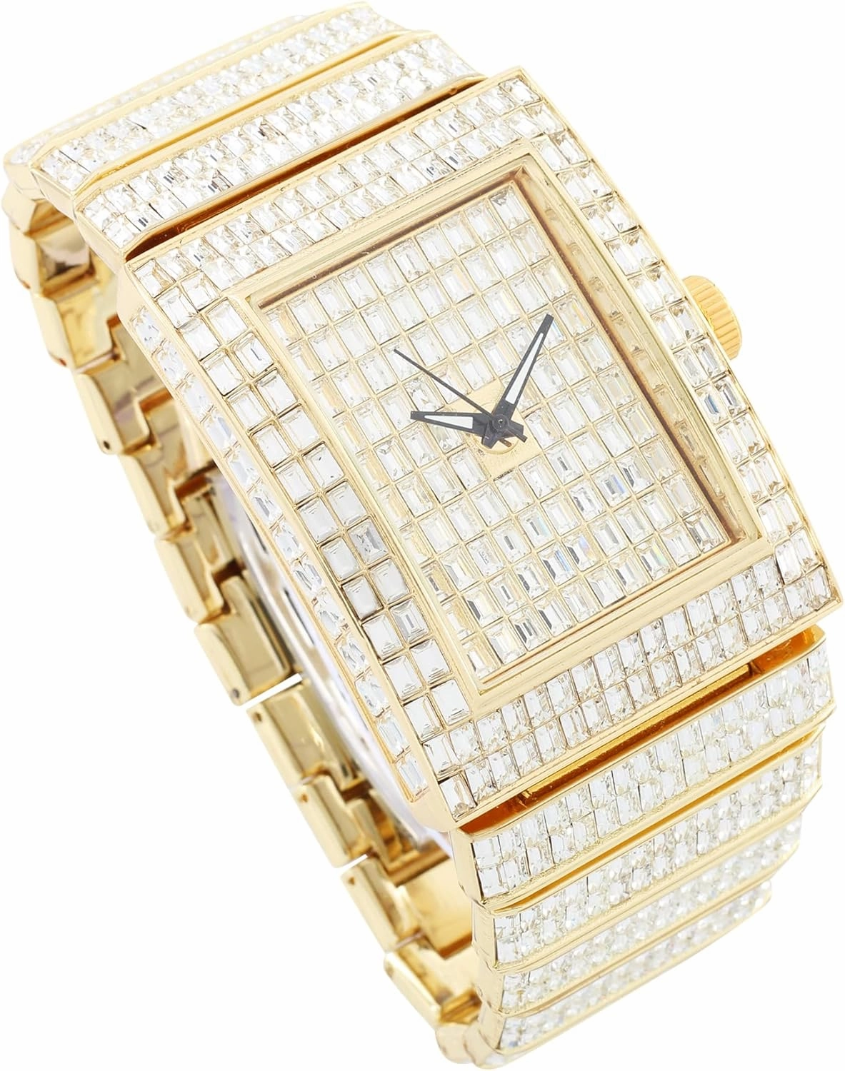 CHARLES RAYMOND Luxury Iced Out Round Watch or Bling-ed Out Baguette-Cut Rectangular Watch with Crystal Diamond Watch Pave Design