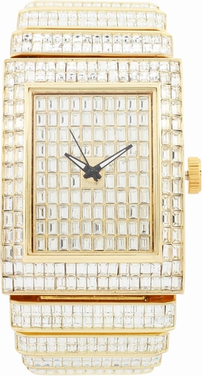CHARLES RAYMOND Luxury Iced Out Round Watch or Bling-ed Out Baguette-Cut Rectangular Watch with Crystal Diamond Watch Pave Design