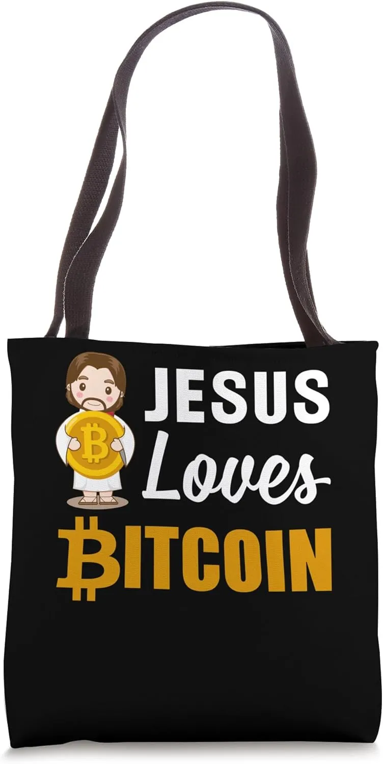 Check me Mining Bitcoins Nakamoto HODL jesus loves Bitcoin Tote Bag