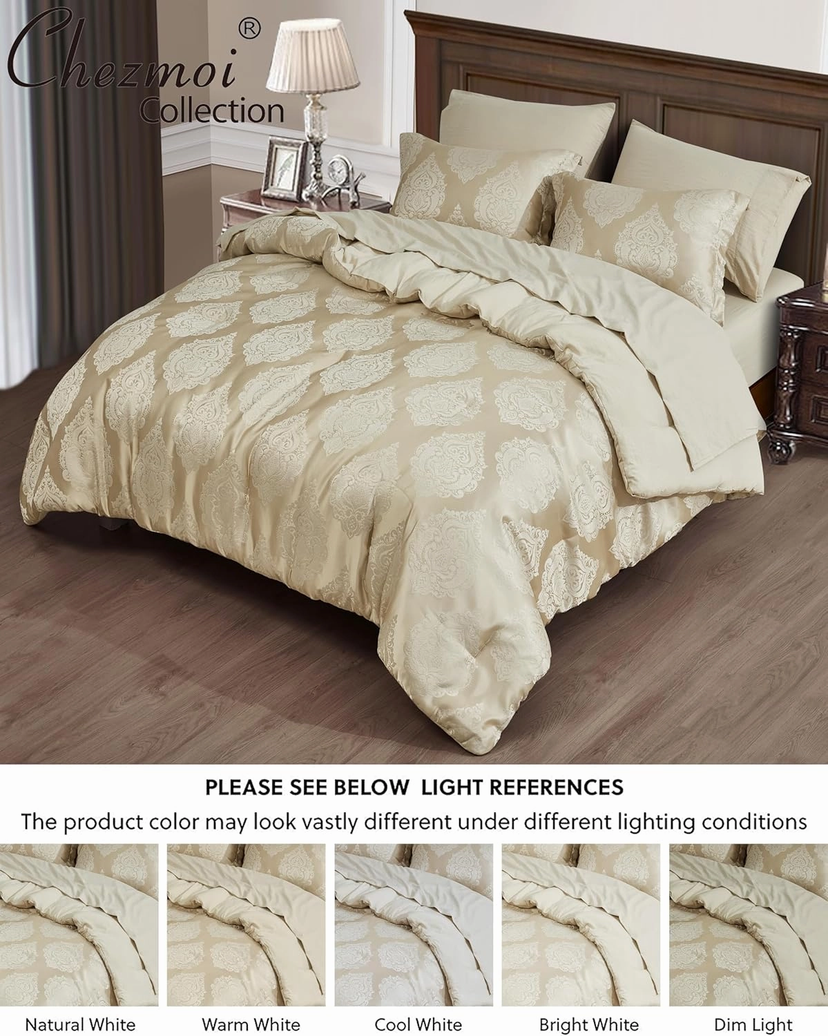 Chezmoi Collection Juliette 7-Piece Bed in a Bag Comforter Set King - Luxury Medallion Jacquard Comforter Set with Sheets for All Seasons, Gold