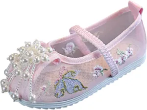 Chinese Traditional Embroidered Costume Shoes Girls Ancient Round Toe Floral Flat𝘀 Fairy Cheongsam Dress Up Shoes