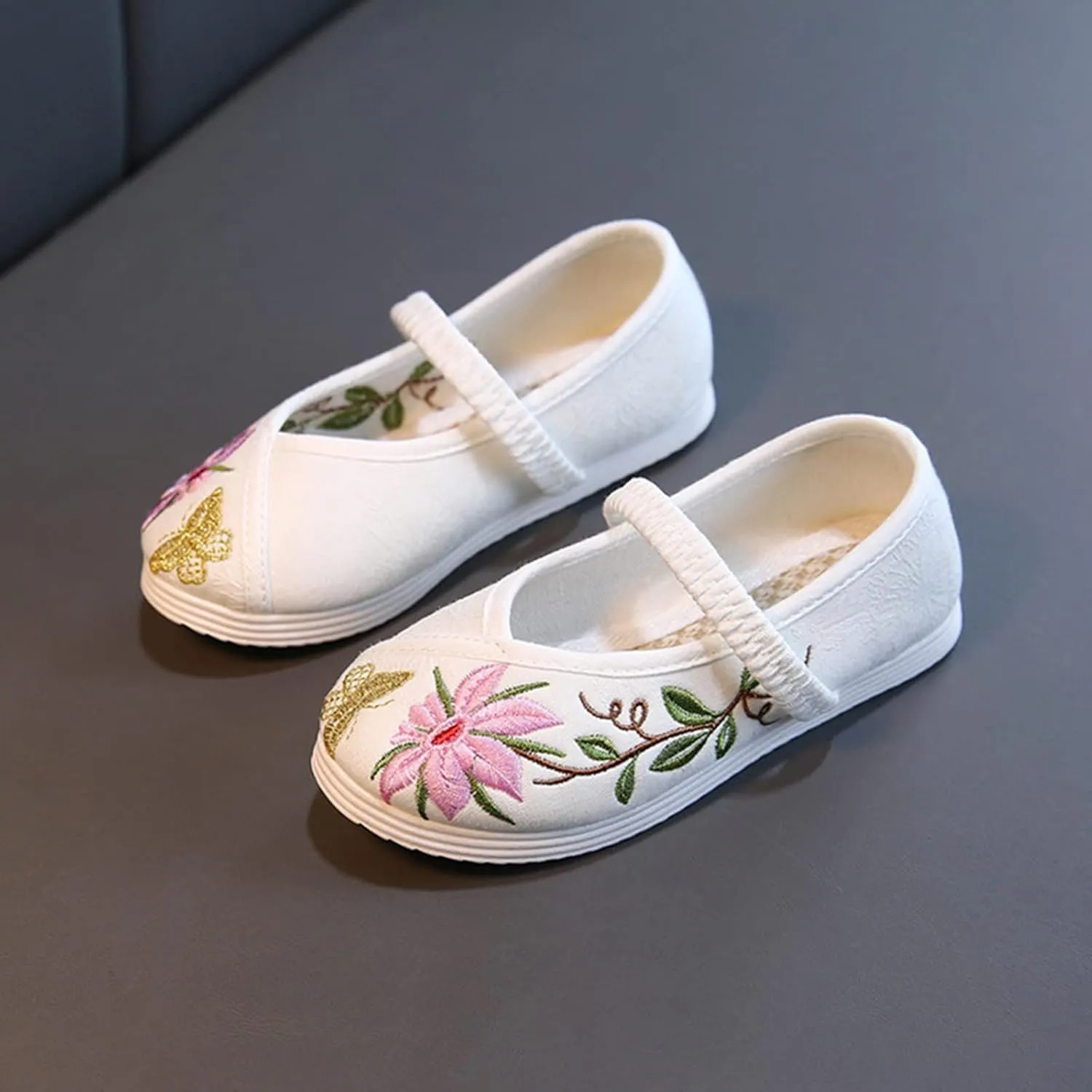 Chinese Traditional Embroidered Shoes Girls Ancient Round Toe Floral Flat𝘀 Fairy Sandals for Teen Girls