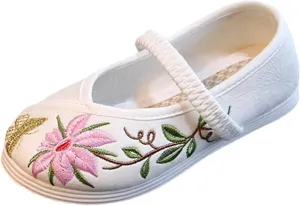Chinese Traditional Embroidered Shoes Girls Ancient Round Toe Floral Flat𝘀 Fairy Sandals for Teen Girls