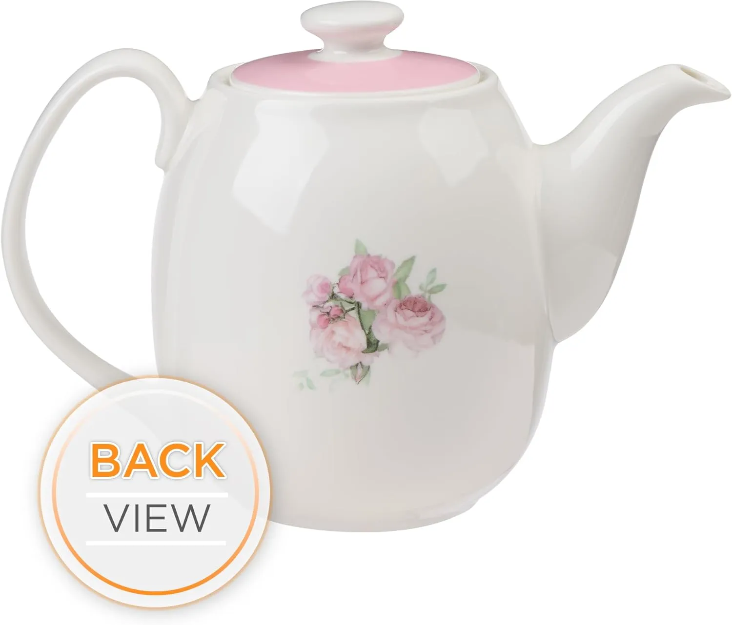 Christian Art Gifts Women's White Ceramic Teapot for One: He Gives Me New Strength - Psalm 23:3 Inspirational Bible Verse, Novelty/Vintage Pink Rose Flower Bouquet w/Golden Foil for Hot & Cold, 32 oz.