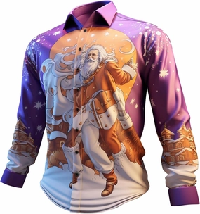 Christmas Hawaiian Shirt for Men Ugly Funny Slim Fit Santa Printed Dress Shirts Long Sleeve Button Down Holiday Shirt