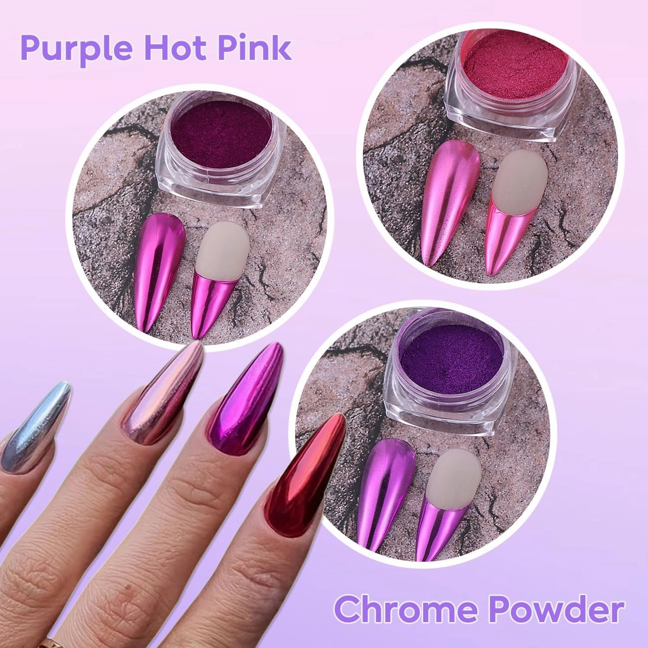 Chrome Powder for Nails Art Kit 30 Colors Pink Purple Metallic Chrome Nail Powder with Silicone Brush and Sticks Magic Mirror Rubbing Pigment for Salon Nail Art Supplies DIY Designs