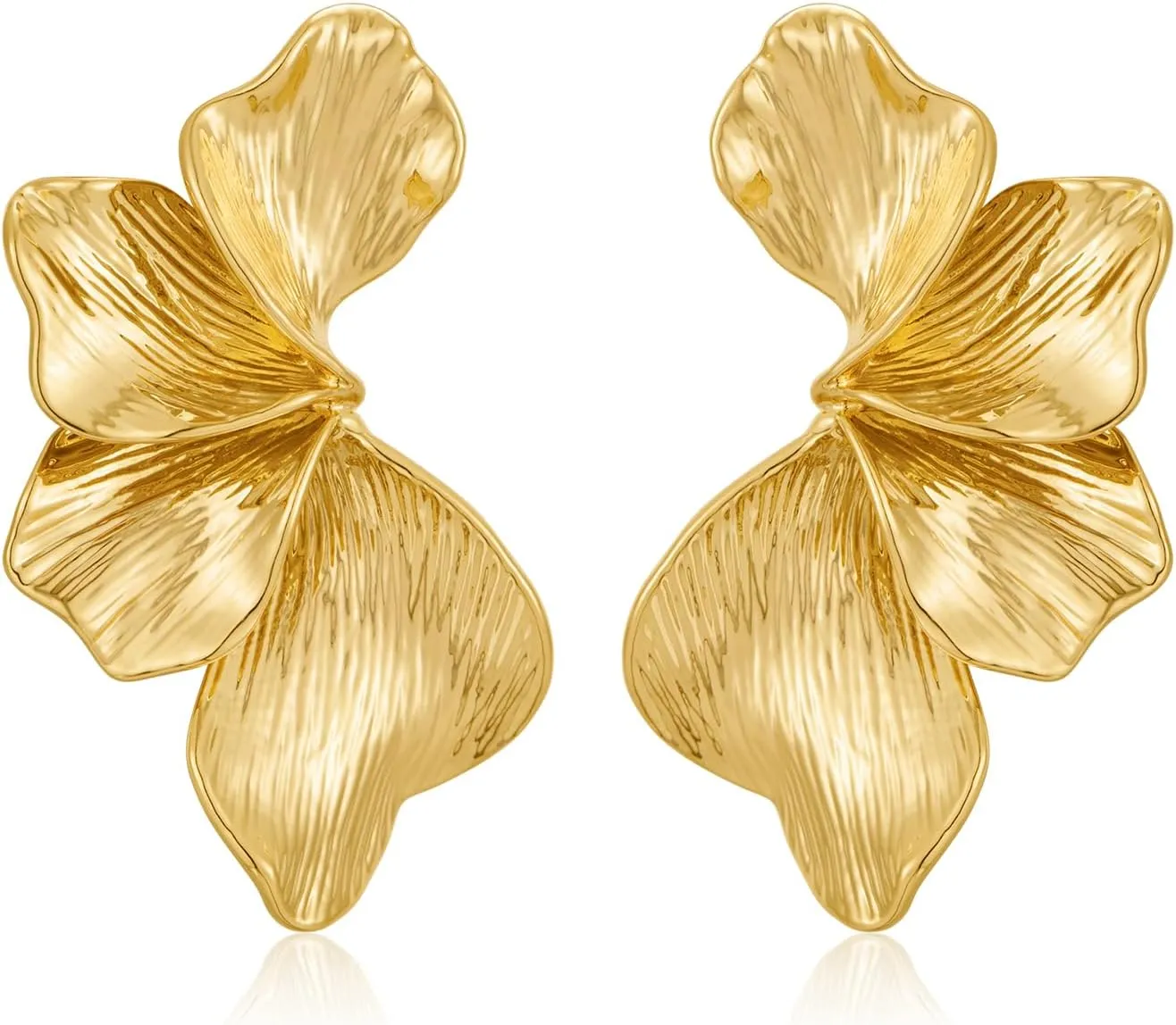 Chunky Gold Statement Earrings For Women Gold Plated Sectored Flower Leaf Shell Angel Wing Earrings Large Stud Earrings Hypoallergenic Earrings