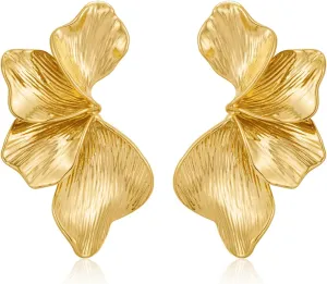 Chunky Gold Statement Earrings For Women Gold Plated Sectored Flower Leaf Shell Angel Wing Earrings Large Stud Earrings Hypoallergenic Earrings